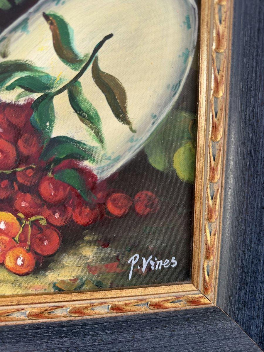 本物の油絵 静物画「フルーツバスケット」注目すべき中サイズの作品