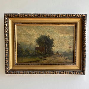 Pintura al óleo de paisaje detallada "Gilded Frame" elegante obra de arte pequeña