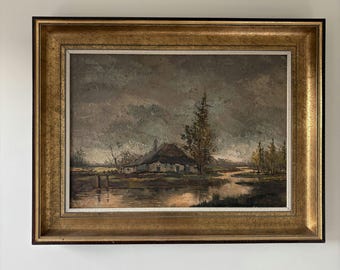 Traditionelle Landschaft „Reetgedecktes Cottage“ Elegantes großes Kunstwerk