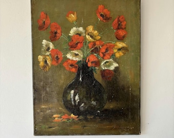 Pintura al óleo naturaleza muerta floral «Adormideras rojas»