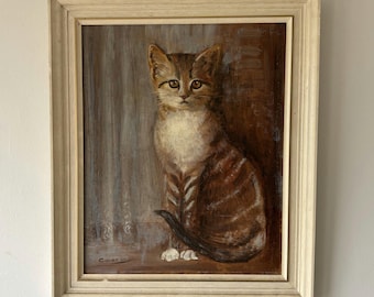 Rustic Animals Oil Painting "Tabby Cat" Refined Art