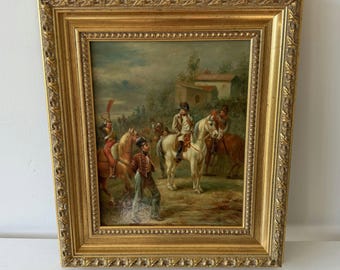Refined Interior Oil Painting "Mounted Officer" Timeless Small Artwork