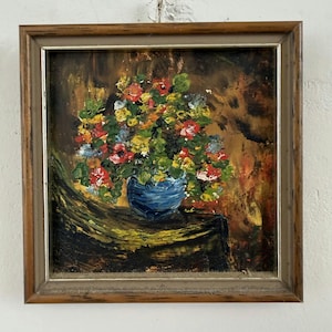 Klassisches florales Stillleben-Ölgemälde "Blaue Vase" ausdrucksstarkes kleines Kunstwerk
