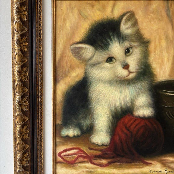売り尽くしセール 仔猫 ネコ 油絵 絵画 【公式通販】