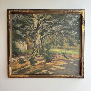 Tijdloos landschap olieverfschilderij "Old Oak" groot vintage kunstwerk