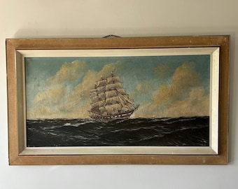 Dipinto a olio classico di paesaggio marino "Veliero" Opera originale di grandi dimensioni