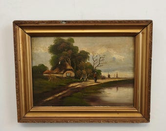 Zeitloses Landschaftsgemälde in Öl: „Reetgedecktes Häuschen“ – Authentisches Kunstwerk