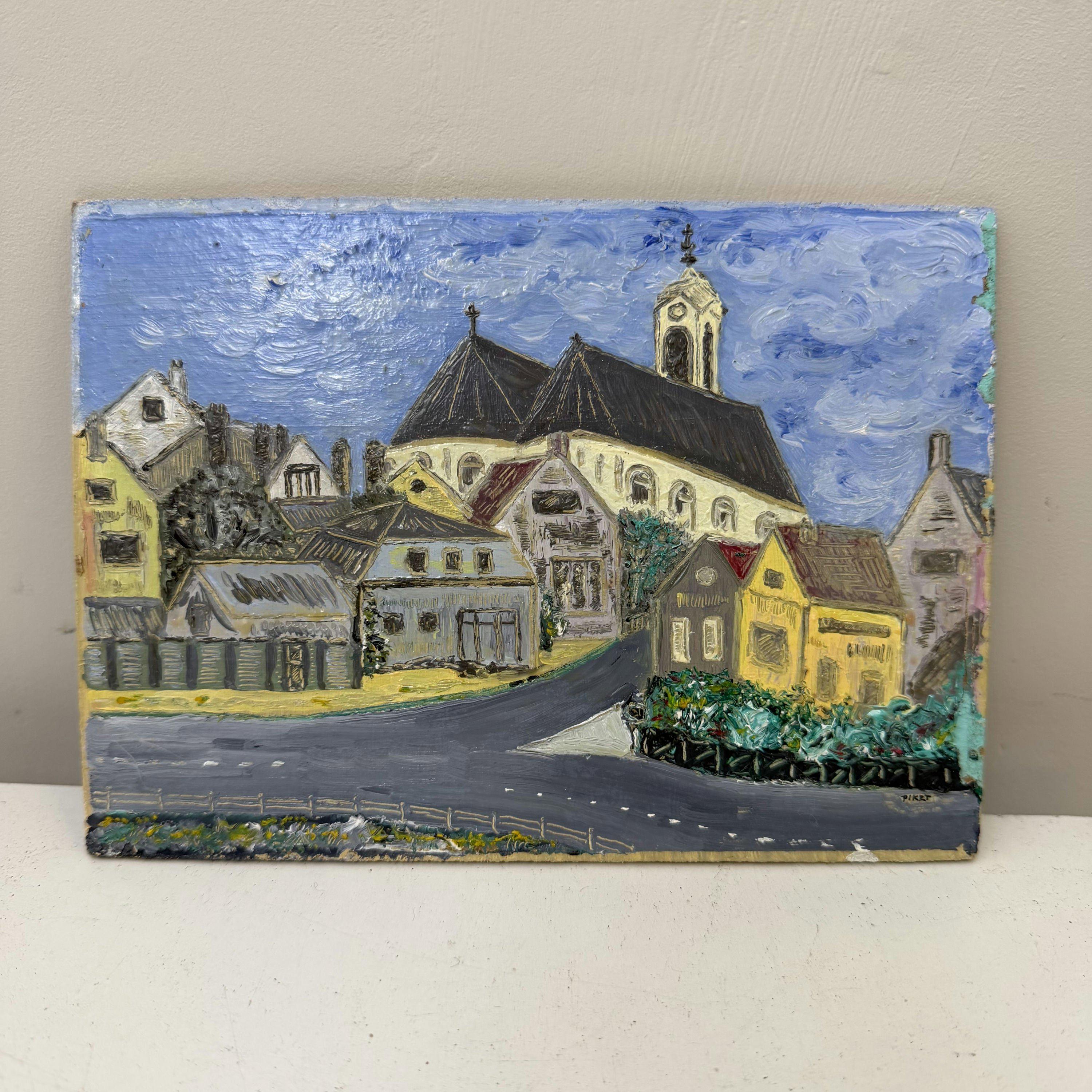 French Oil Original Church Village - Etsy