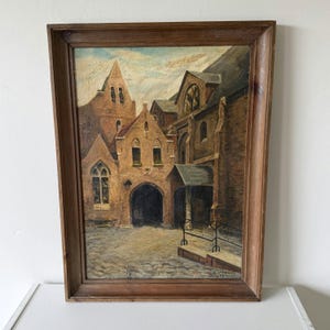 Refined Church Interior Oil Painting "Stone Courtyard" Handcrafted Artwork