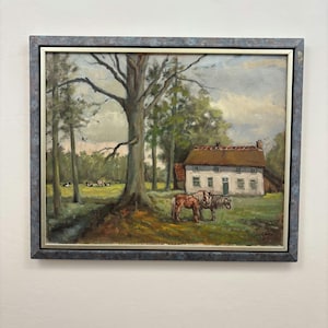 Vintage landschapsschilderij in olieverf "Grote boom" Traditionele kunst
