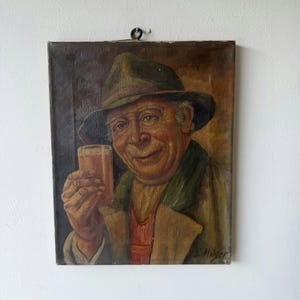 Vintage Portrait Oil Painting "Smiling Man" Traditional Small Art