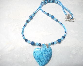 Blue Butterfly Jasper Heart Pendant Necklace