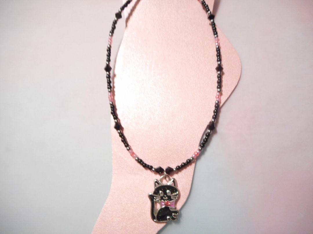 Cute Black Kitty Cat With Bow Ankle Bracelet - Etsy