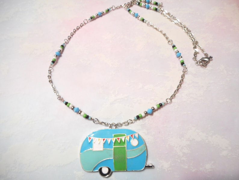 Brand New Blue Retro Camper Chain Necklace