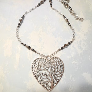 Stunning Silver Metal Tree Of Life Heart Necklace