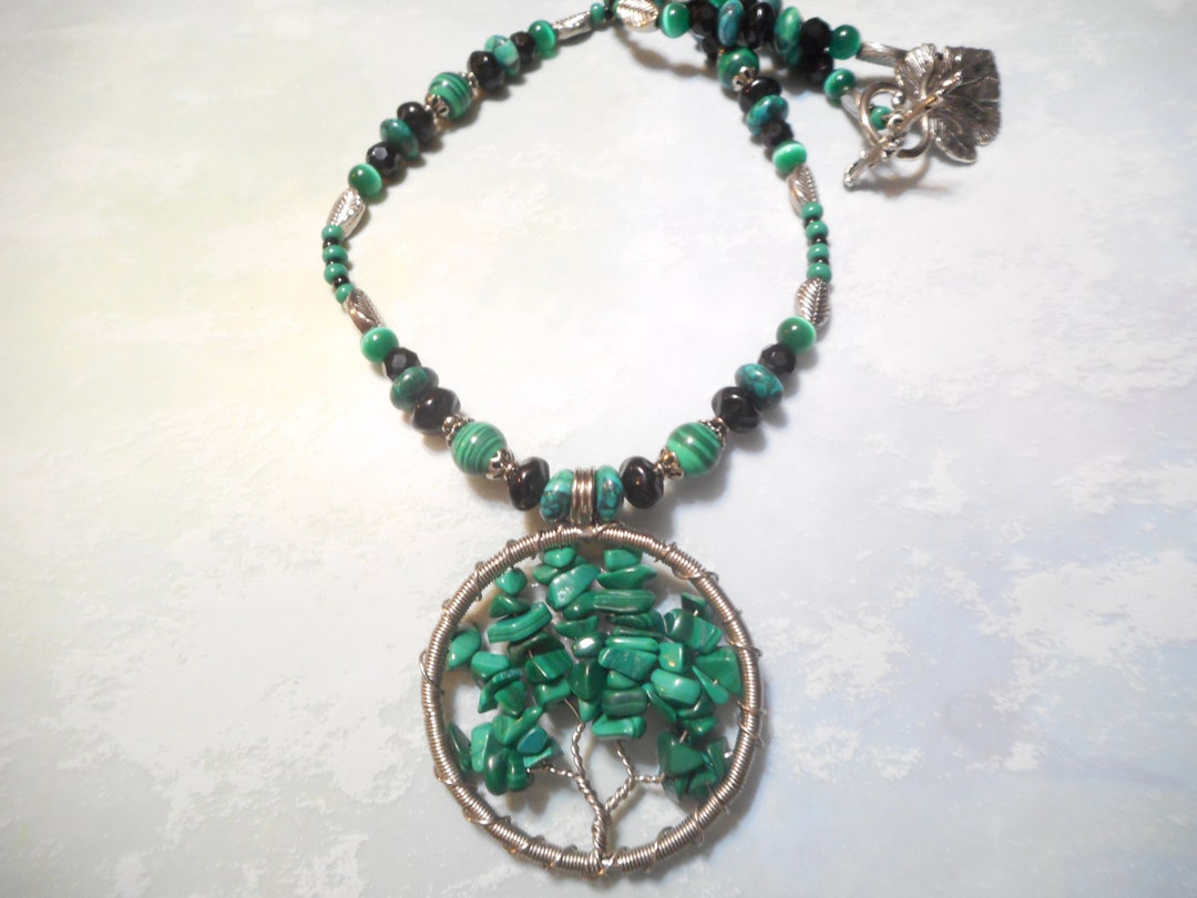 Pretty Green Earth Wire Wrapped Tree of Life Necklace Set - Etsy