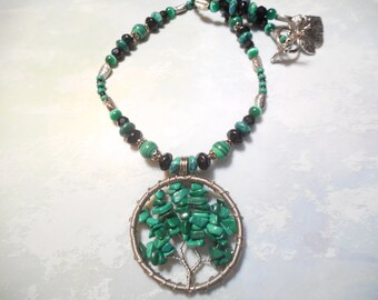 Pretty Green Earth Wire Wrapped Tree Of Life Necklace Set