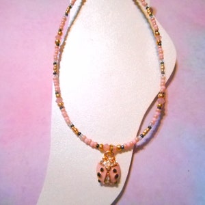 Pretty Pink And Rose Gold  Crystal Ladybug Ankle Bracelet