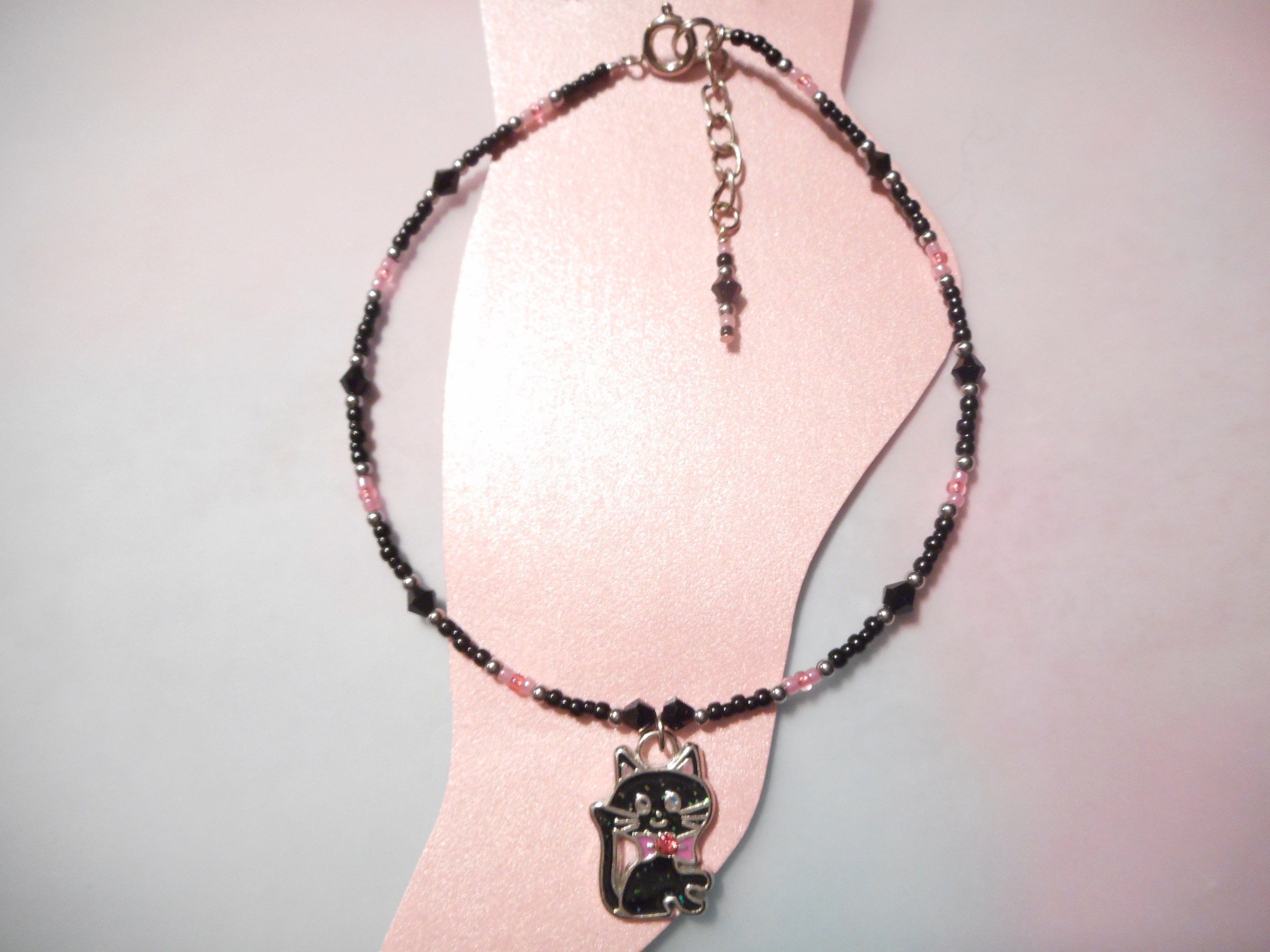 Cute Black Kitty Cat With Bow Ankle Bracelet - Etsy