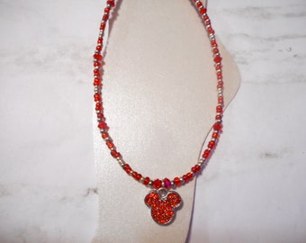 Pulsera de tobillo de mickey mouse de cristal rojo