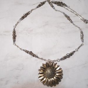 Antique Silver Sunflower Chain Necklace