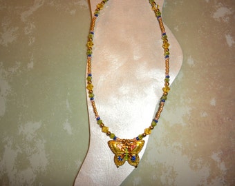 Pretty Golden Cloissone Butterfly Ankle Bracelet