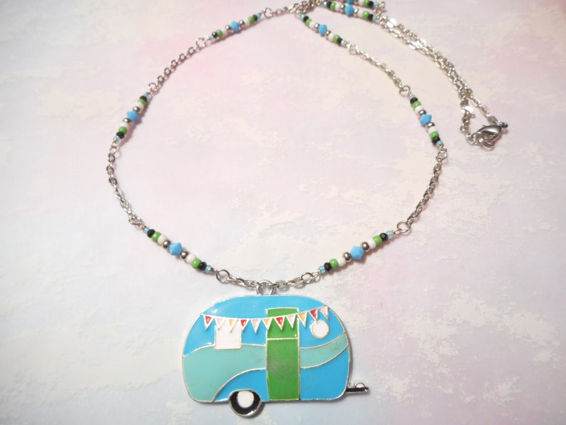 Brand New Blue Retro Camper Chain Necklace