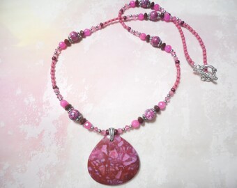Red And Pink Crazy Lace Necklace With Silver