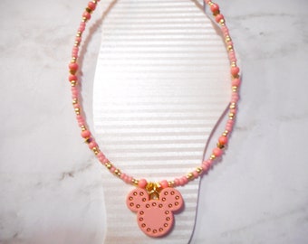 Pulseira de tornozelo Mickey Mouse em couro sintético rosa com tachas douradas