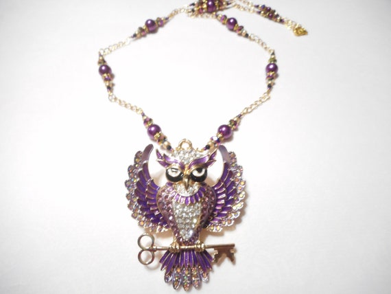 Stunning Purple and Gold Crystal Owl Necklace Etsy Australia