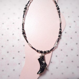 Adorable Enamel And Silver Black Boot Ankle Bracelet