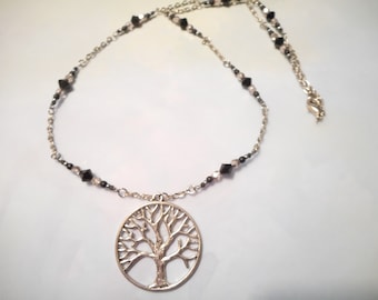 Arbre de vie argent et noir collier