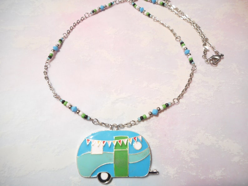 Brand New Blue Retro Camper Chain Necklace