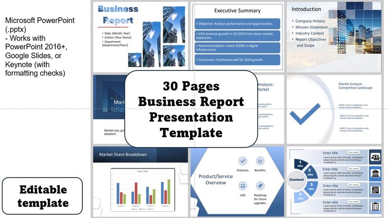 Editable Business Powerpoint Template | Executive Report Slides ...