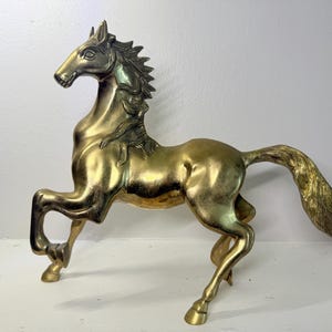 Vintage Brass Rearing Horse Figurine – 10.5” Tall – Equestrian Home Décor