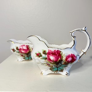 Vintage English Elegance – Hammersley Rose Sugar Bowl & Creamer Set of 2