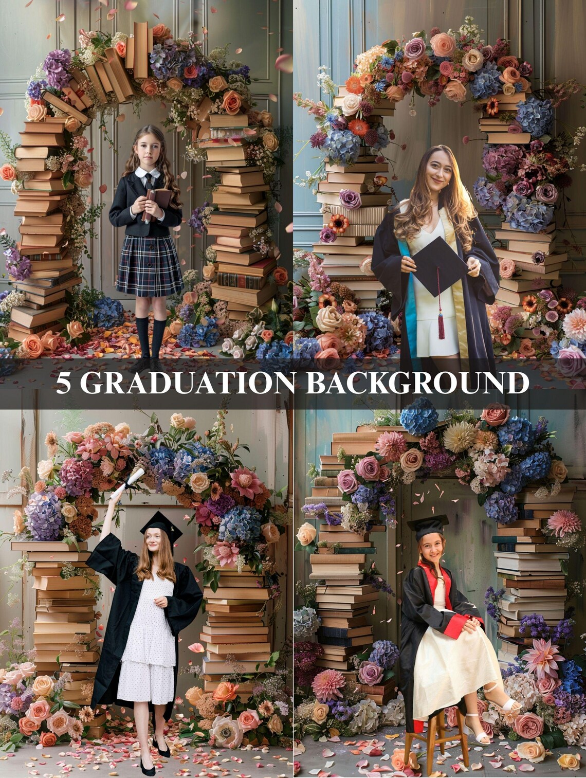 Graduation Digital Backgrounds Bundle - 5 High-quality Printable ...
