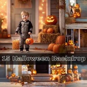15 Halloween Backdrop – Hallowen Digital Background Bundle, Pumpkin Patch, Spooky Fall Scenes for Photo Composites