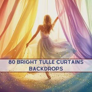 80 Bright Pastel Tulle Curtains Digital Backdrops for Photography & Crafts, High-Quality Print Ready, Perfect for Events
