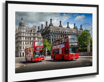 London England Photography Print: Red Double Decker Bus - UK Urban Wall Art