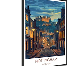 Nottingham England Travel Poster – Retro Wall Art Print – European Decor – Vintage Style