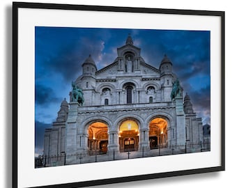 Impresión de arte mural de París: Basílica del Sacré-Cœur al atardecer - Escena de Montmartre