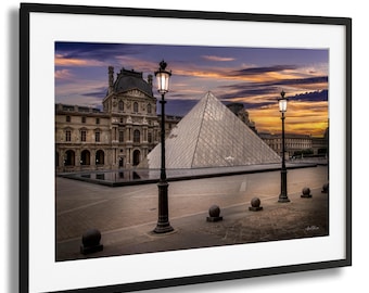 Louvre Pyramid Print: Paris Sunset Photography Wall Art