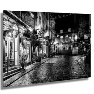 Quebec City Black and White Wall Art | Canada Old Town Night Photography Print | Blue Hour Street View Decor | Urban Travel Photo