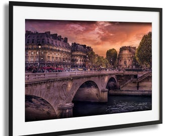 Paris Sunset Fotografie Druck: Seine Fluss Brücken in der Abenddämmerung