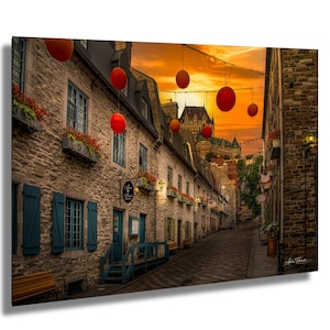 Quebec City Wall Art | Old Town Sunset Print | Le Chateau Frontenac | Urban Travel Decor | Canada Street View Photo
