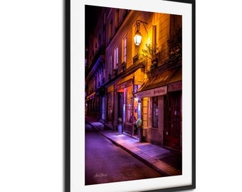 Paris Cafe Night Photography Print: France Travel Wall Art
