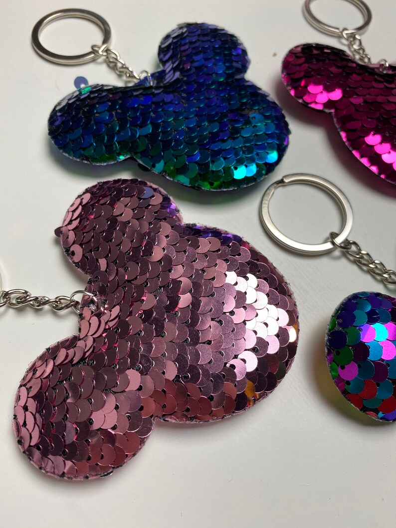 Key Chain Mouse Mickey Keychain Mouse Key Chain Reversible Sequin Puffy - Etsy