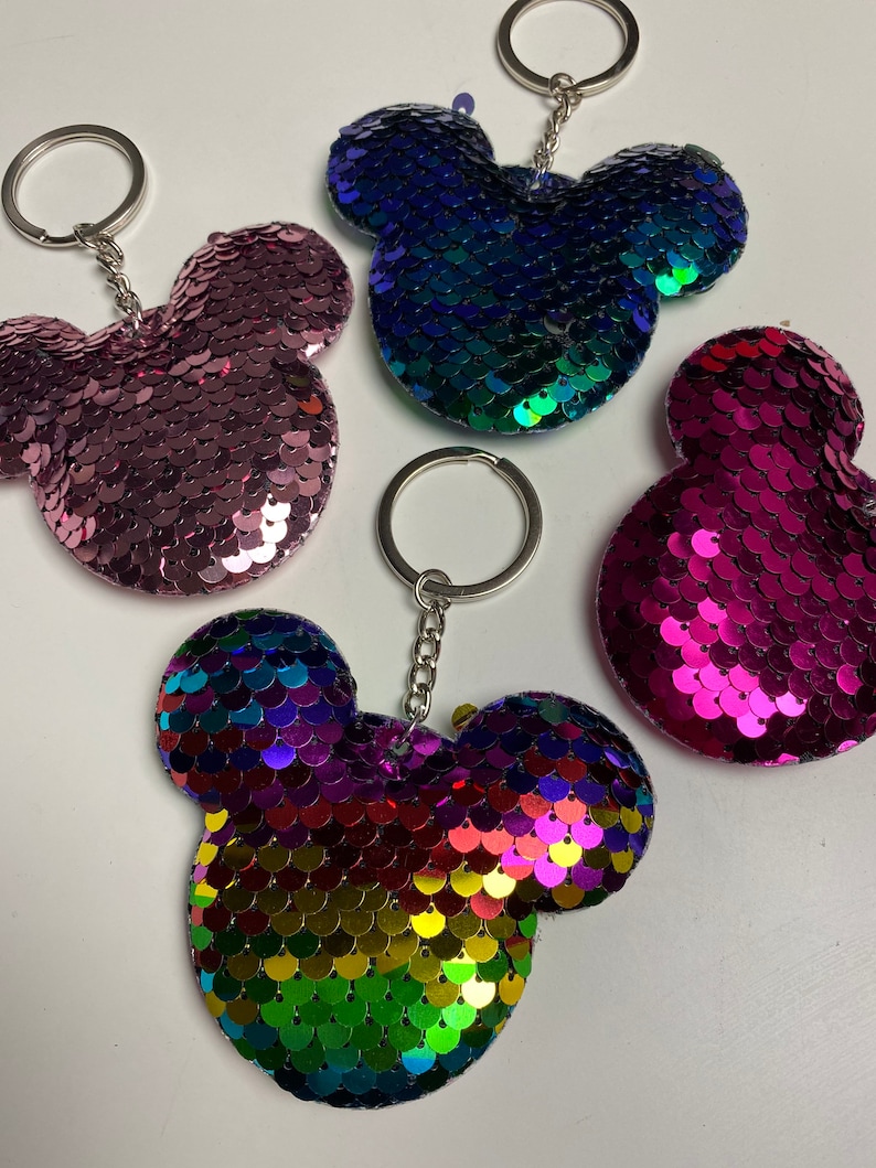 Key Chain Mouse Mickey Keychain Mouse Key Chain Reversible Sequin Puffy - Etsy