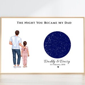 Carte des étoiles La nuit où vous êtes devenu mon père, portrait personnalisé pour la fête des pères, cadeau d'anniversaire unique de la part d'une fille, art numérique imprimable papa et enfant